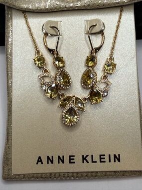 Anne Klein Gold-Tone Necklace and Drop Earring Set with Yellow Crystals